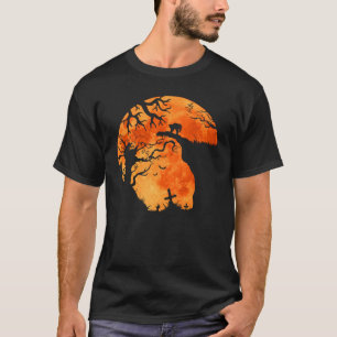 Halloween Bats and Black Cats Witchs Red Moon tric T-Shirt