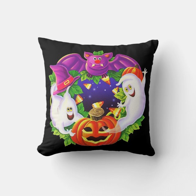 Halloween Bats And Ghosts Cushion (Front)