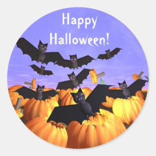 Halloween Bats and Pumpkins Classic Round Sticker