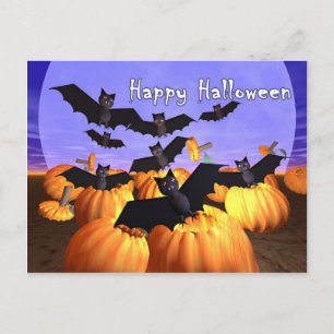 Halloween Bats and Pumpkins Postcard