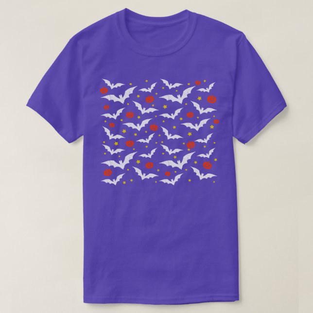 Halloween Bats And Pumpkins T-Shirt (Design Front)
