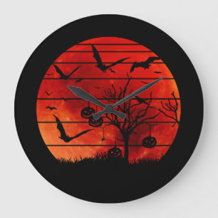 HALLOWEEN BATS AND TREES LARGE CLOCK