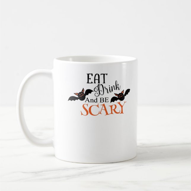 Halloween Bats Be Scary Funny Meme Coffee Mug (Left)