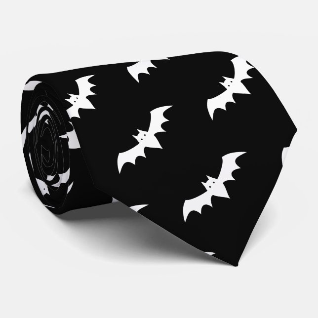 Halloween Bats Black White Pattern Neck Tie (Rolled)