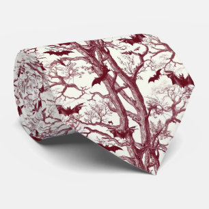 Halloween Bats Burgundy Toile Pattern Tie