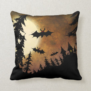Halloween Bats, Castle and Moon Cushion