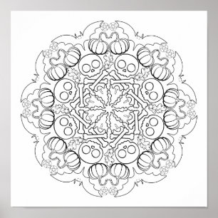 Halloween Bats, Ghosts, Skulls, & More Colouring  Poster