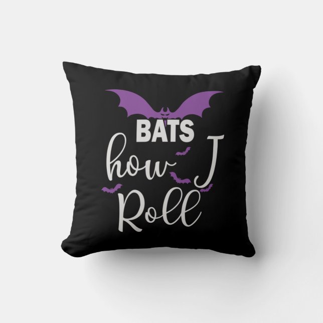 Halloween Bats How I Roll Birthday Cushion (Front)