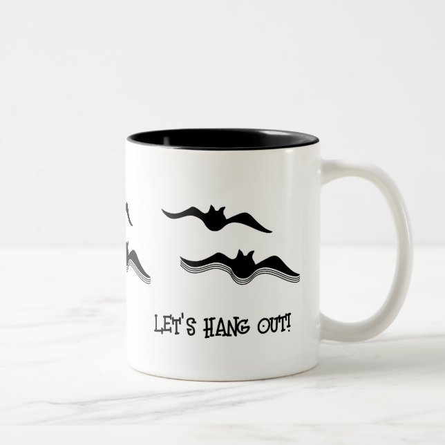 Halloween Bats, Let's Hang Out! Two-Tone Coffee Mug (Right)