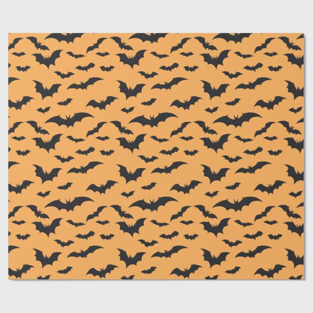 Halloween bats on orange background wrapping paper (Flat)