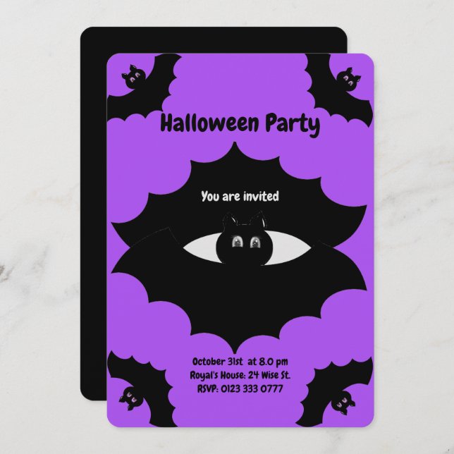 Halloween Bats on Ultra Violet Invitation (Front/Back)