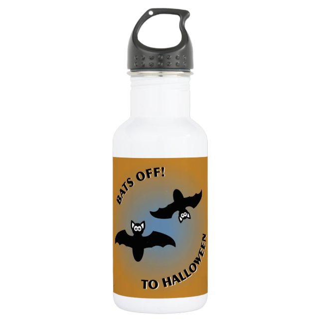Halloween Bats Orange Blue 532 Ml Water Bottle (Front)
