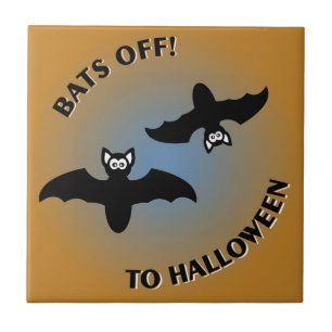 Halloween Bats Orange Blue Ceramic Tile