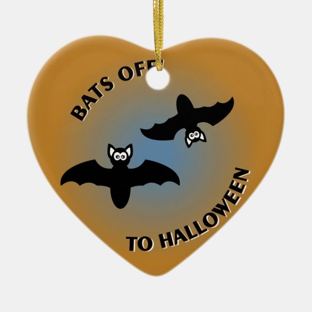 Halloween Bats Orange Blue Ceramic Tree Decoration (Front)