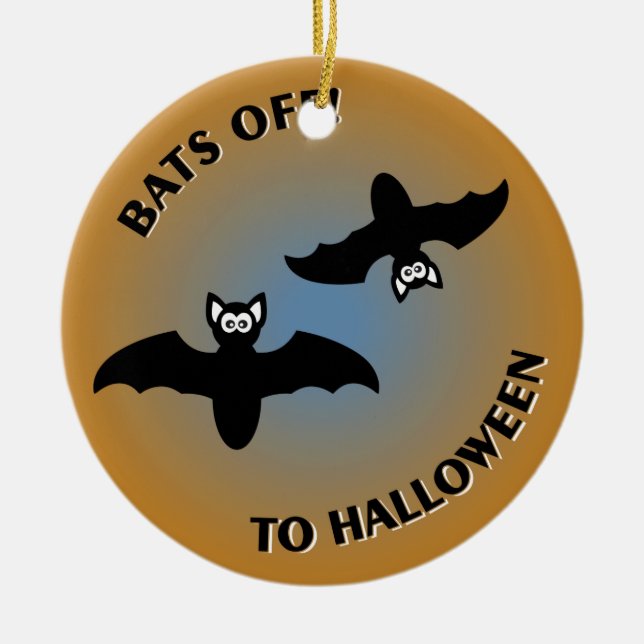 Halloween Bats Orange Blue Ceramic Tree Decoration (Front)