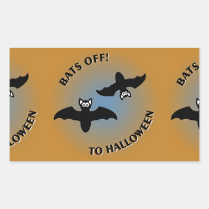 Halloween Bats Orange Blue Rectangular Sticker