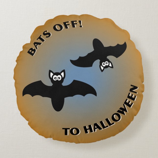 Halloween Bats Orange Blue Round Cushion (Front)