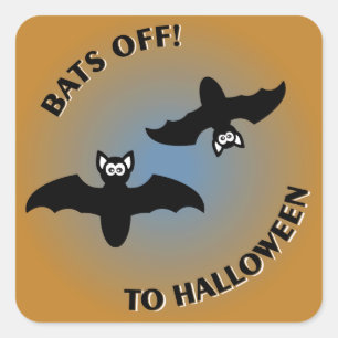 Halloween Bats Orange Blue Square Sticker