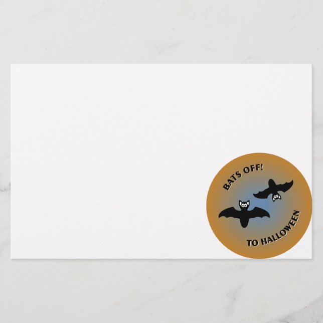 Halloween Bats Orange Blue Stationery (Front)