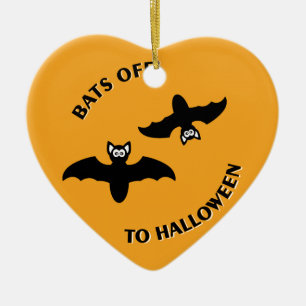 Halloween Bats Orange Ceramic Tree Decoration