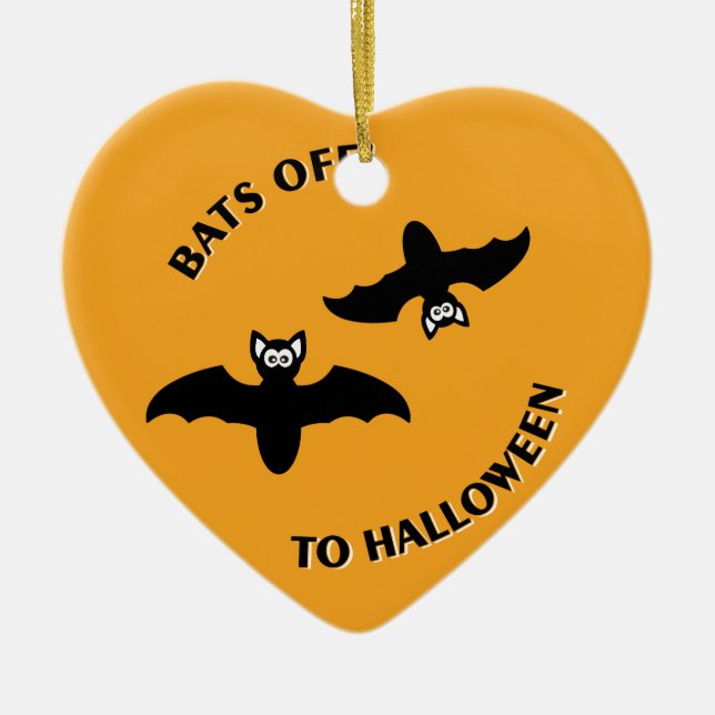 Halloween Bats Orange Ceramic Tree Decoration (Front)