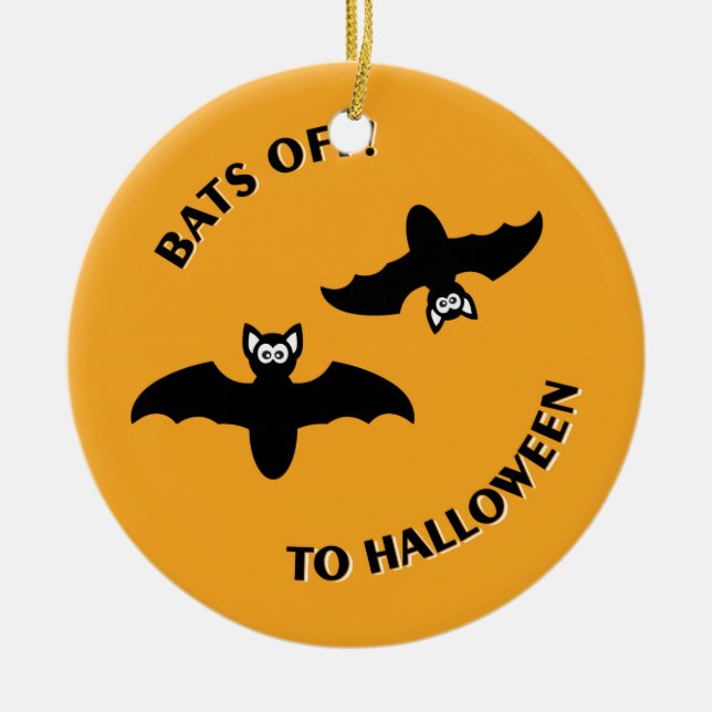 Halloween Bats Orange Ceramic Tree Decoration (Front)