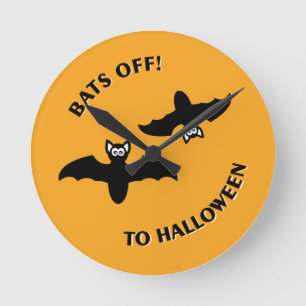 Halloween Bats Orange Round Clock