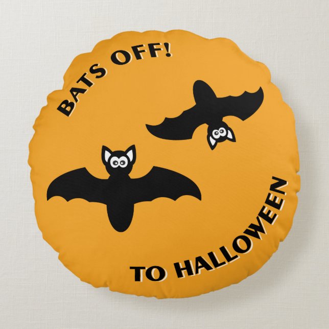 Halloween Bats Orange Round Cushion (Front)