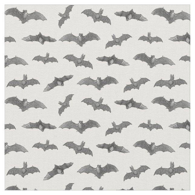 Halloween Bats Pattern Antique Illustrated Bat Art Fabric (Close Up)