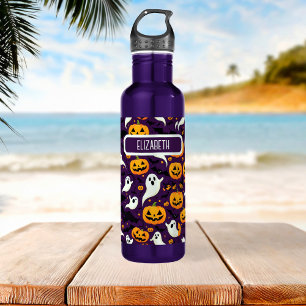 Halloween Bats Pumpkin Boo Pattern Purple school 710 Ml Water Bottle