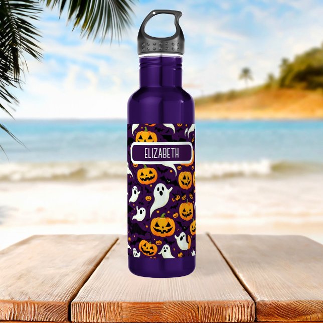 Halloween Bats Pumpkin Boo Pattern Purple school 710 Ml Water Bottle (Halloween Bats Pumpkin Boo Pattern Purple school Stainless Steel Water Bottle)