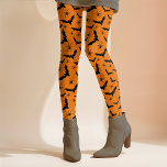 Halloween Bats Spiders Spooky Cute Orange Black  Leggings<br><div class="desc">This fun Halloween design uses a random pattern of simple black bats and spiders on a classic orange background that can be customised to what ever colour you would like. This fun design has a retro vibe and can be paired with any top throughout the fall and spooky season! Mix...</div>