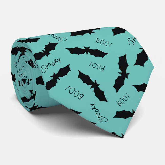 Halloween Bats Teal Tie (Rolled)