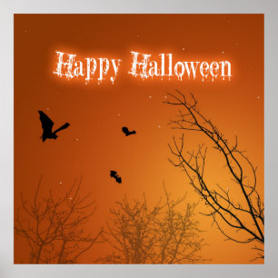 Halloween Bats & Trees - Poster