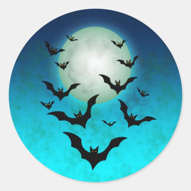 Halloween Bats with Moon Classic Round Sticker (Front)