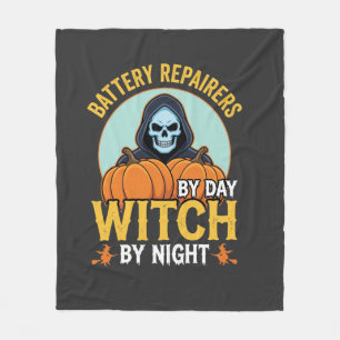 Halloween Battery Repairer Witch By Night Design Fleece Blanket