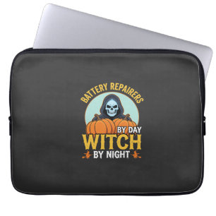 Halloween Battery Repairer Witch By Night Design Laptop Sleeve