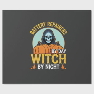 Halloween Battery Repairer Witch By Night Design Wrapping Paper