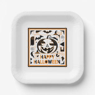 Halloween Bauhaus Pumpkin Paper Plate