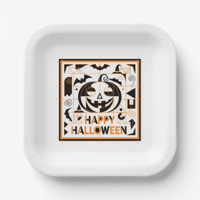 Halloween Bauhaus Pumpkin Paper Plate (Front)