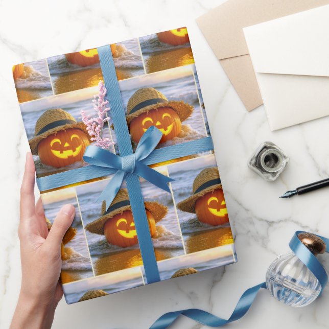 Halloween Beach Jack-o-lantern Wrapping Paper (Gifting)