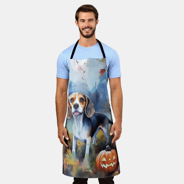 Halloween Beagle With Pumpkins Scary Apron (Worn)