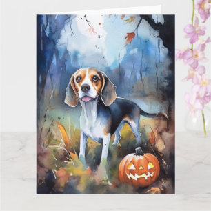 Halloween Beagle With Pumpkins Scary Card