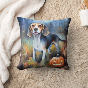Halloween Beagle With Pumpkins Scary Cushion