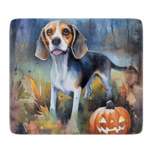 Halloween Beagle With Pumpkins Scary Cutting Board