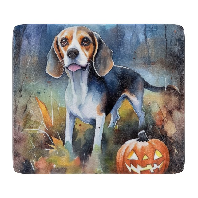 Halloween Beagle With Pumpkins Scary Cutting Board (Front)