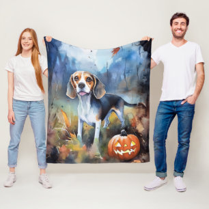 Halloween Beagle With Pumpkins Scary Fleece Blanket