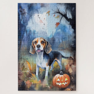 Halloween Beagle With Pumpkins Scary Jigsaw Puzzle