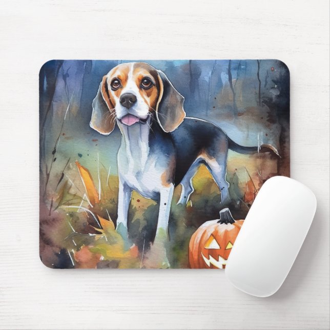 Halloween Beagle With Pumpkins Scary Mouse Pad (With Mouse)