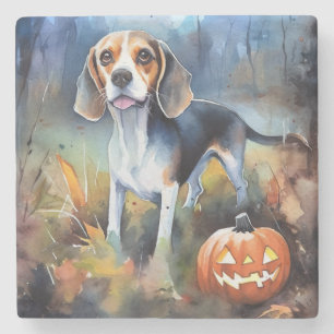 Halloween Beagle With Pumpkins Scary Stone Coaster